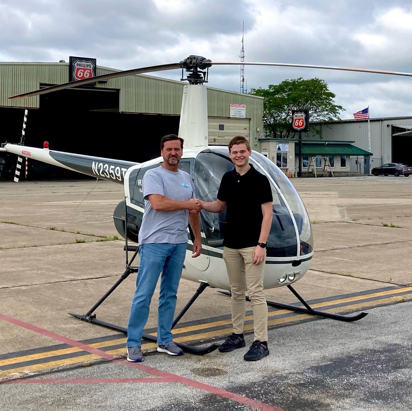 Luke Arthur after completing his helicopter checkride, receiving his Private Pilot Certificate