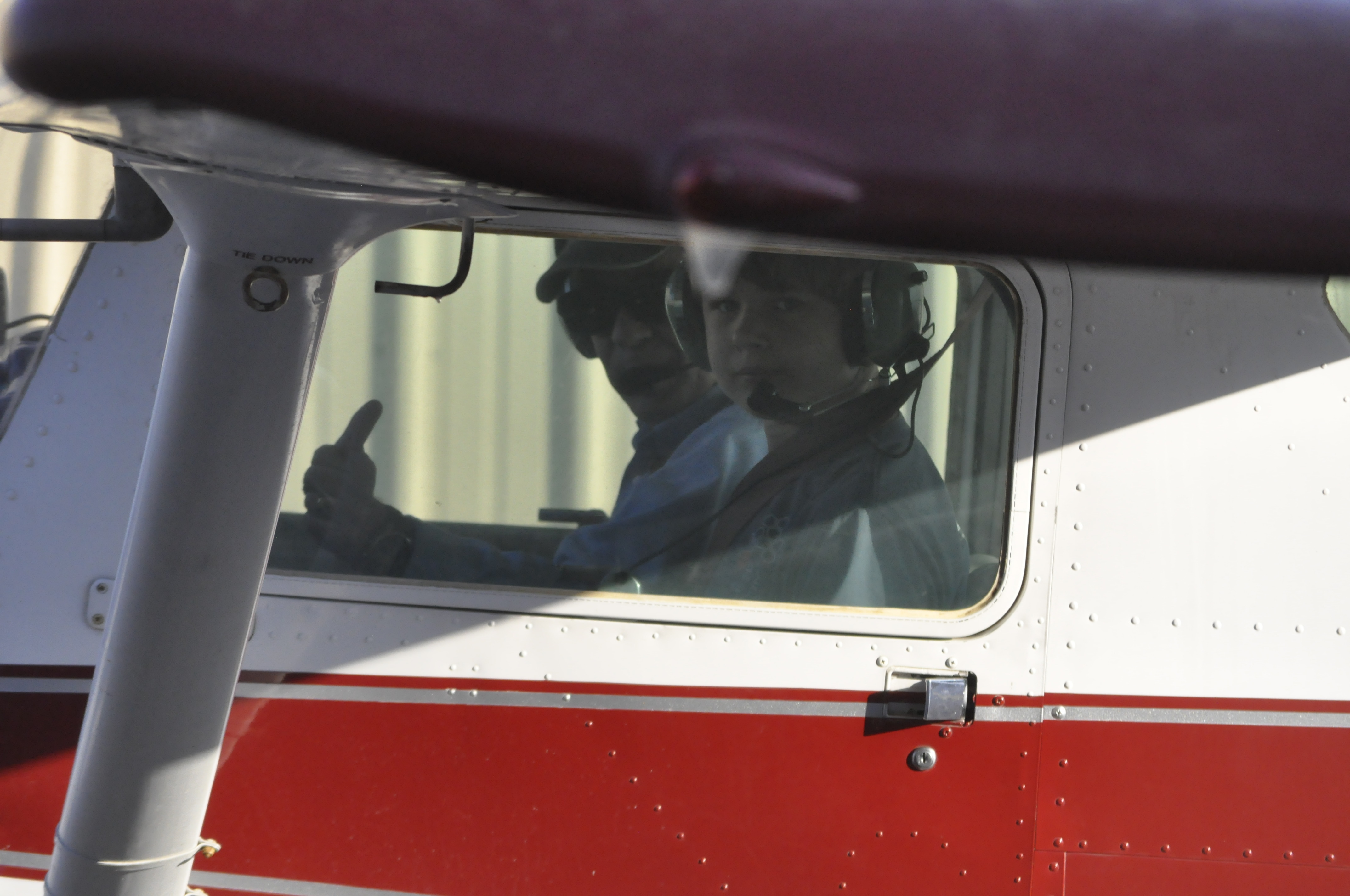 Luke Arthur on his first flight lesson at 11 years old